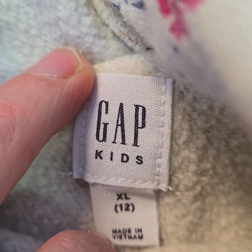 GAP Kids Floral Hoodie Cream Pink Cozy Sweatshirt Size 12 XL